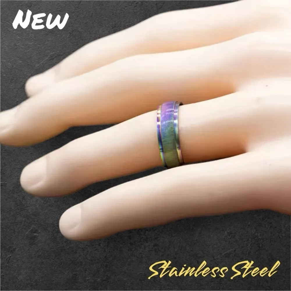 New Unisex Stainless Steel Gold Rainbow Band ring - Size 11